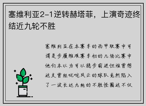 塞维利亚2-1逆转赫塔菲，上演奇迹终结近九轮不胜